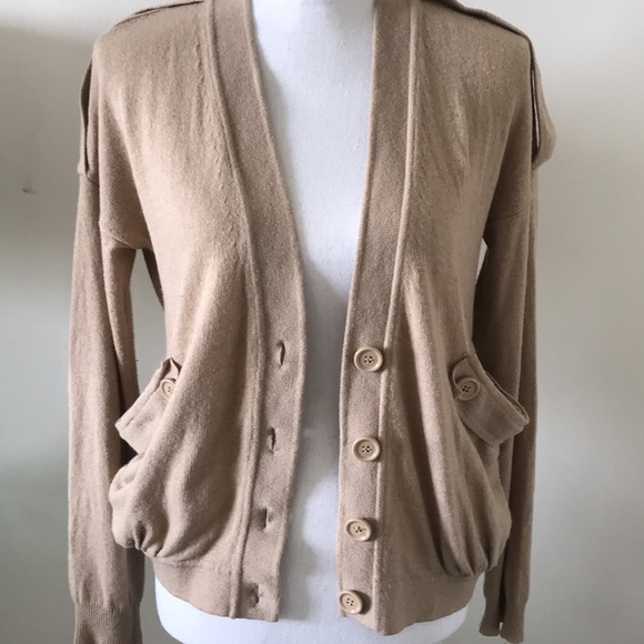 Tan trendy preppy button wool cardigan - Picture 9 of 10